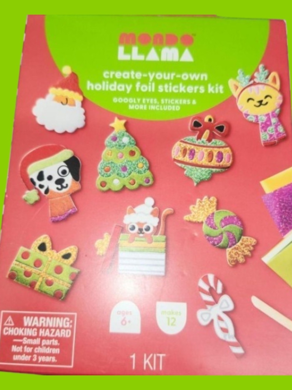 Mondo Llama Holiday Foil Stickers Kit - Green and Red